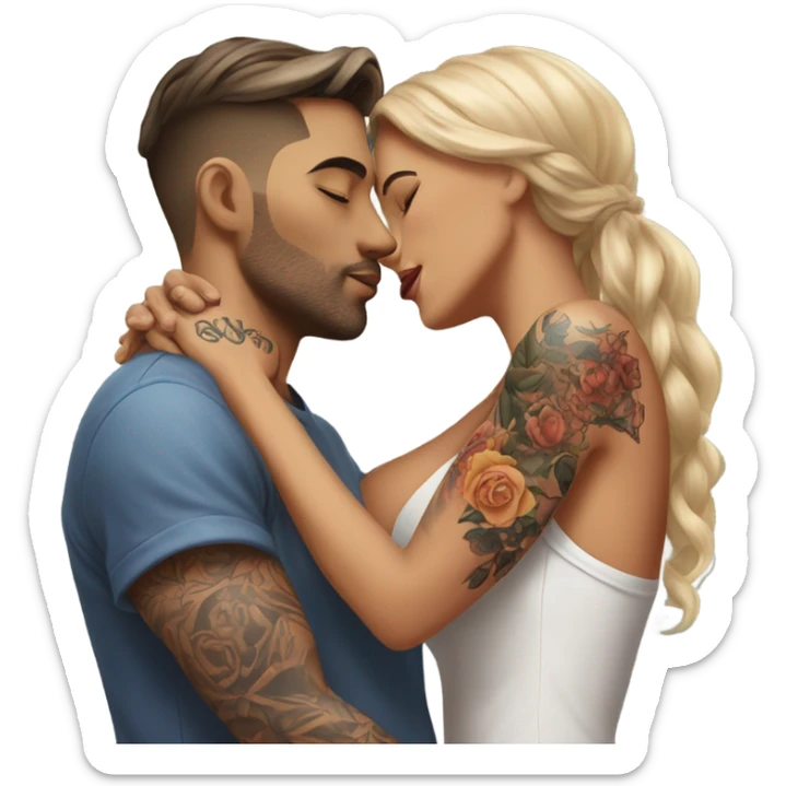 Photo Realistic beautiful woman kissing a very handsome tattooed man sticker