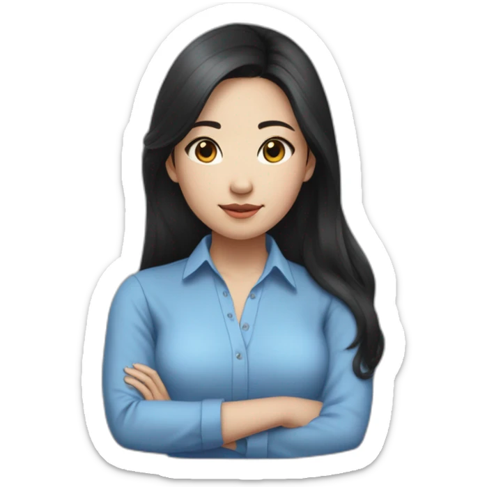 Evelyn Cathy Widjaja - asian black hair girl - blue armless shirt sticker