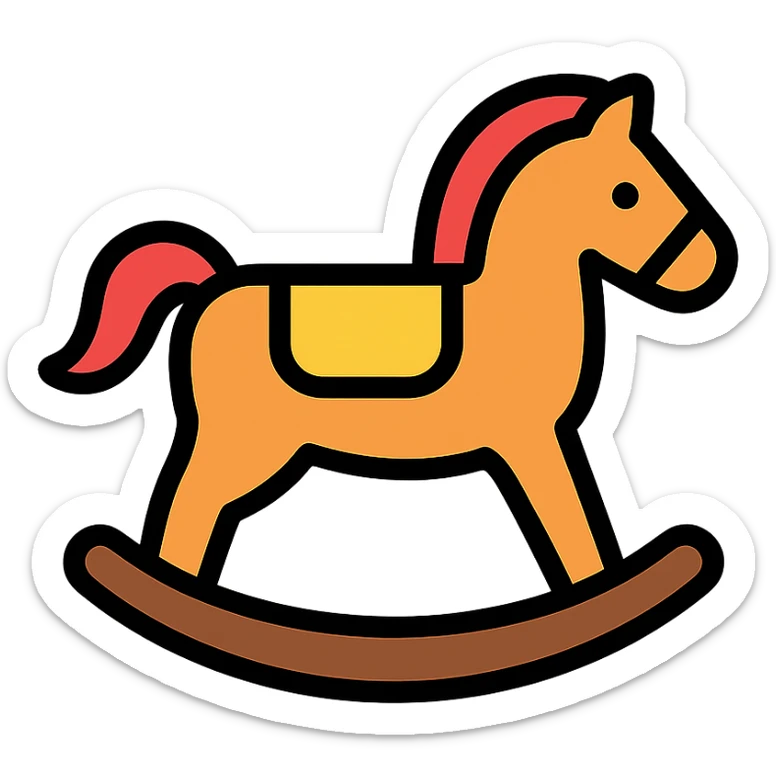 rocking horse, color icon style, classic wooden look, clean lines sticker