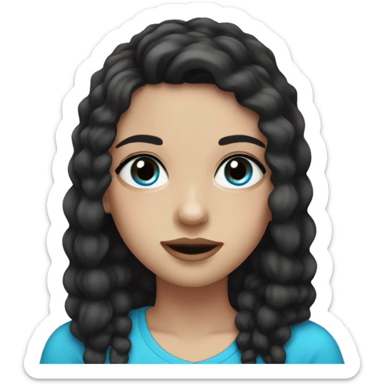 a girl with dark brown hair, braces, big lips, long black eyelashes and blue eyes sticker