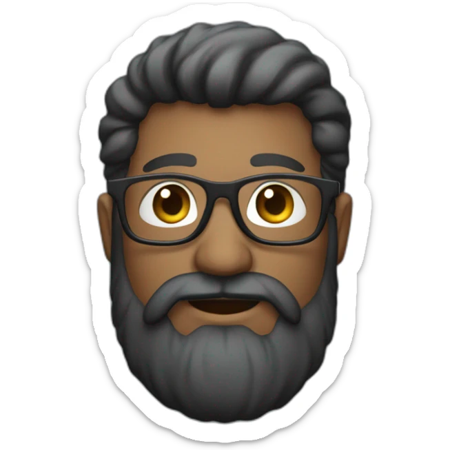 Homem branco com barba barba grande, cabelo preto, usa óculos sticker