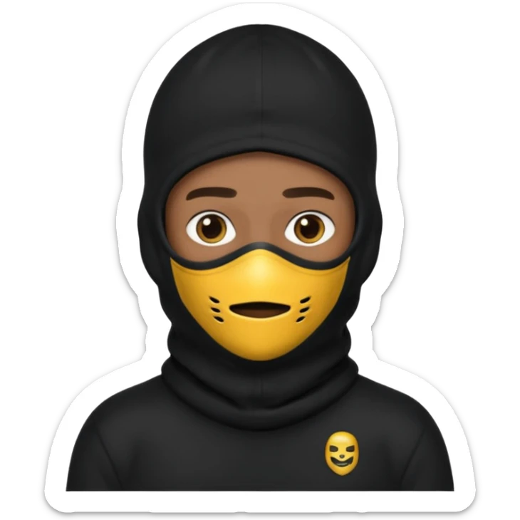 Crie um homem de blusa preta e capuz preto, balaclava preta, boné preto sticker