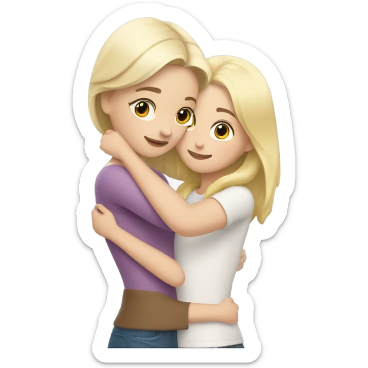 The white blonde woman hugs the white brown haired girl sticker