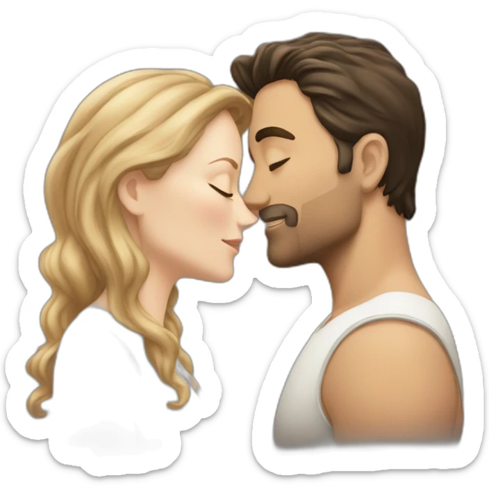 White Man with short dark hair kissing white woman with long brown hair sticker