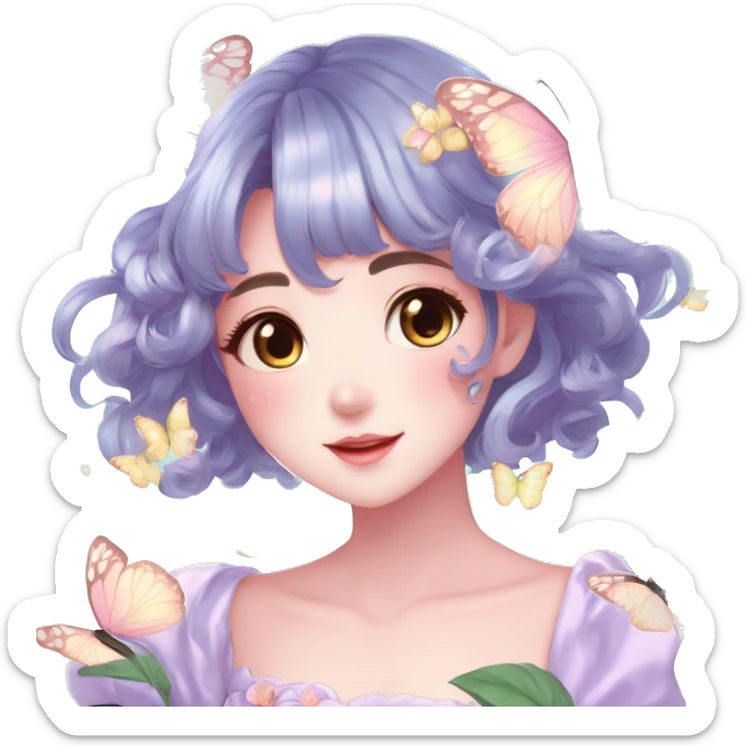 Gorgeous Shiny Pastel Anime-Style Lady Butterflies flower petals leaves cottage core pastelcore kawaii aesthetic trending style sticker