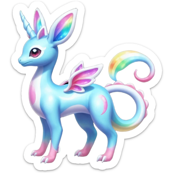 Shiny Sparkly Bioluminescent Glowing Lumineon-Amaura-Dragonair-Sylveon-Fakémon-hybrid-creature (full body)  sticker