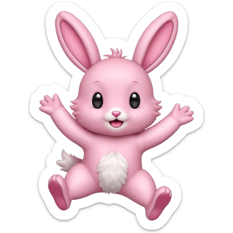 Exited pink bunny, kawaii chibi fluffy ears and body jumping of excitement  sticker