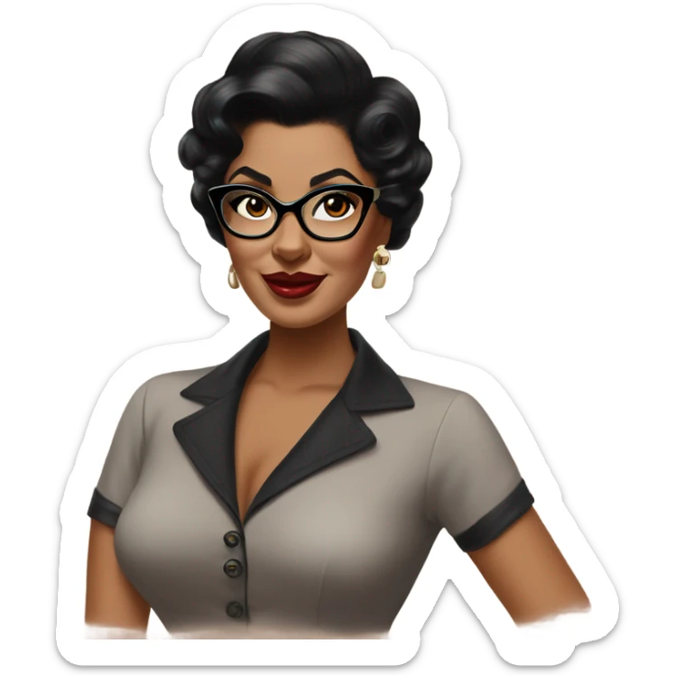 pin-up brown woman with black hair wearing 50s cat eye glasses  sticker