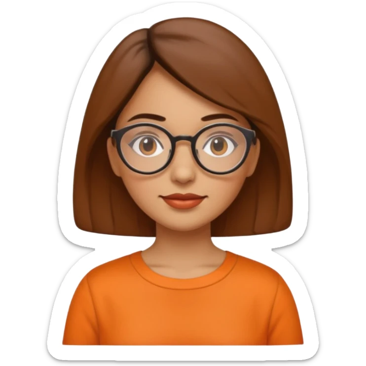 hispanic woman with round glasses and orange blouse with color sticker