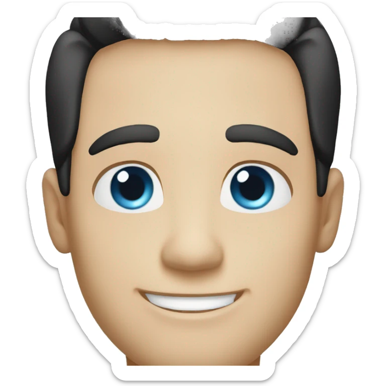 Man, blue eyes, straight black hair, bright blue eyes, white skin, caucasian, smiling, happy sticker