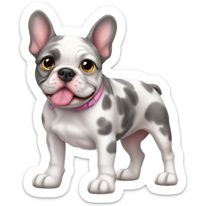 a french merle bulldog wearing a pink dog sticker