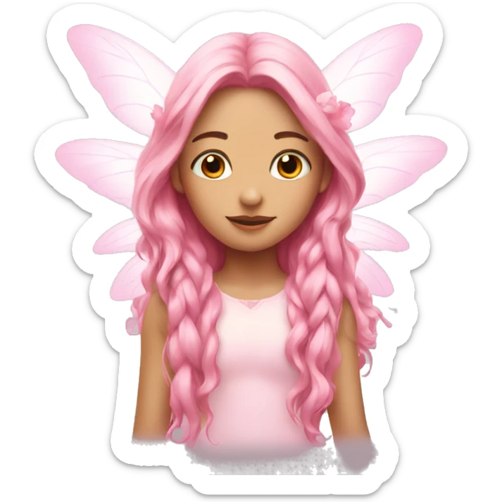 Beautiful, flower, fairy, pink, white, long hair, with pink wings sticker