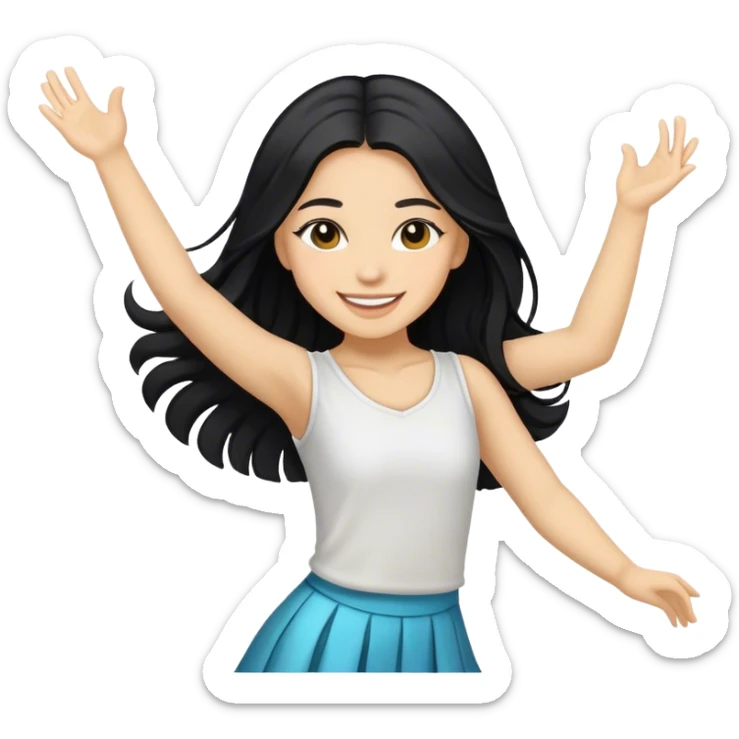 Smiling girl with long black hair with blonde highlights hair dancing sticker