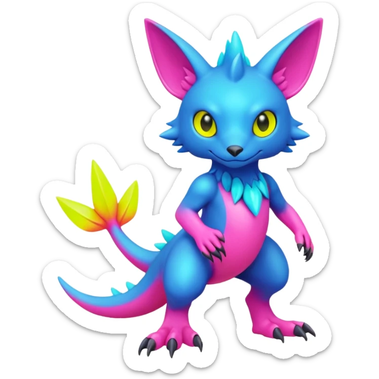 colorful neon-colored Fakémon-Digimon-Fionbri-Trico-creature (full body) sticker