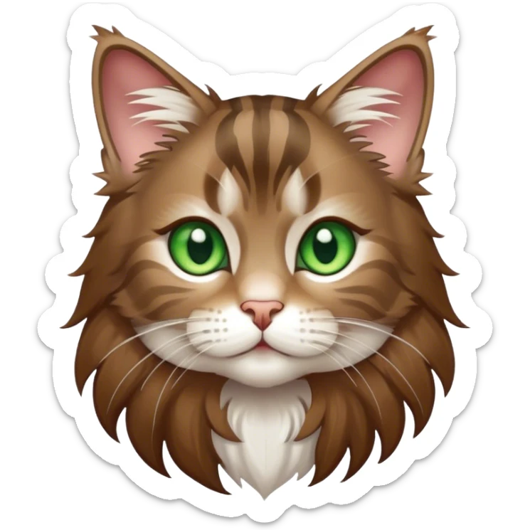 Cute chibi Maine coon kitty with brown hair with white streaks and green eyes sticker