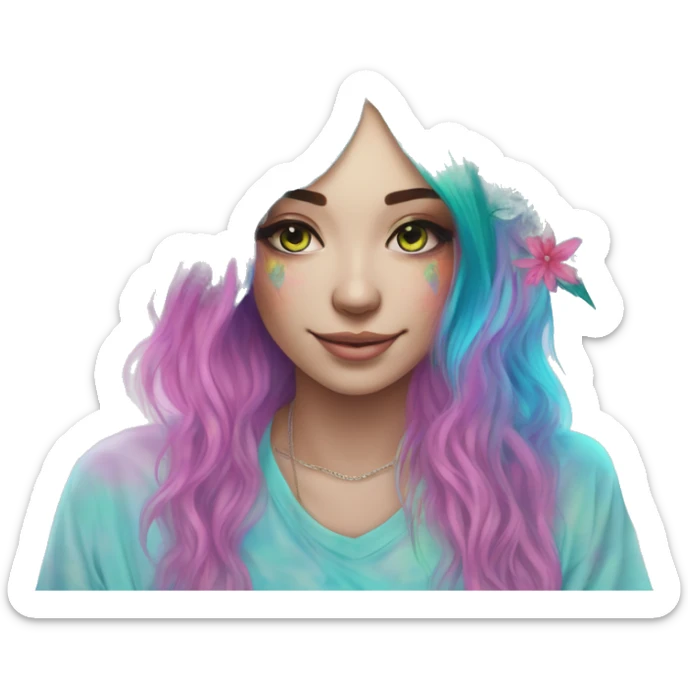 420 Tie dye hippie person flower crown tattoos hemp leaves metallic iridescent holographic blue cyan green pink sticker