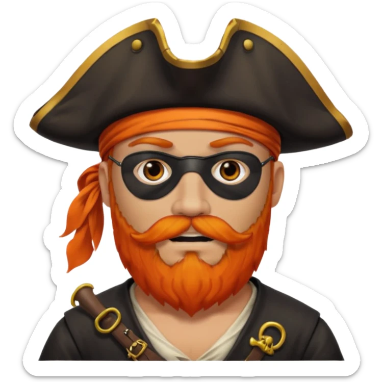Pirata con un parche que le cubra un ojo de color negro y con barba anaranjado sticker