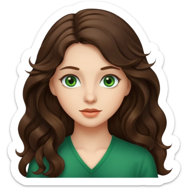 brunette girl with long wavy hair and fair skin  sticker
