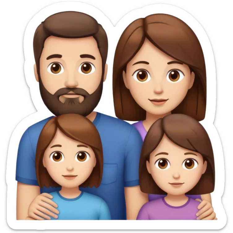 Famille 4 personne 1 fils aîné cheveux châtain 1 fille châtain  cadette 1 père brun barbu  1 mère brune  sticker