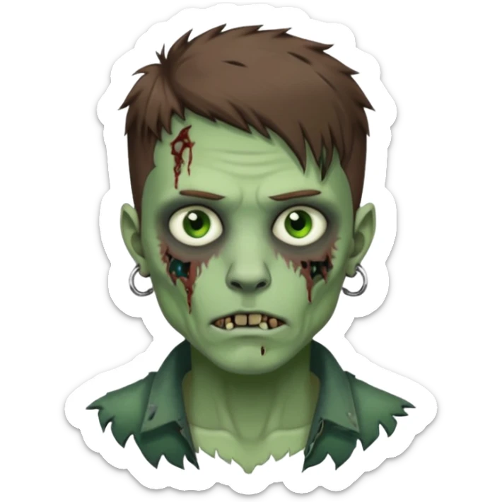 Masculine Zombie with lil bit curly medium brown hair in wolf cut hair style and bridge piercing  sticker