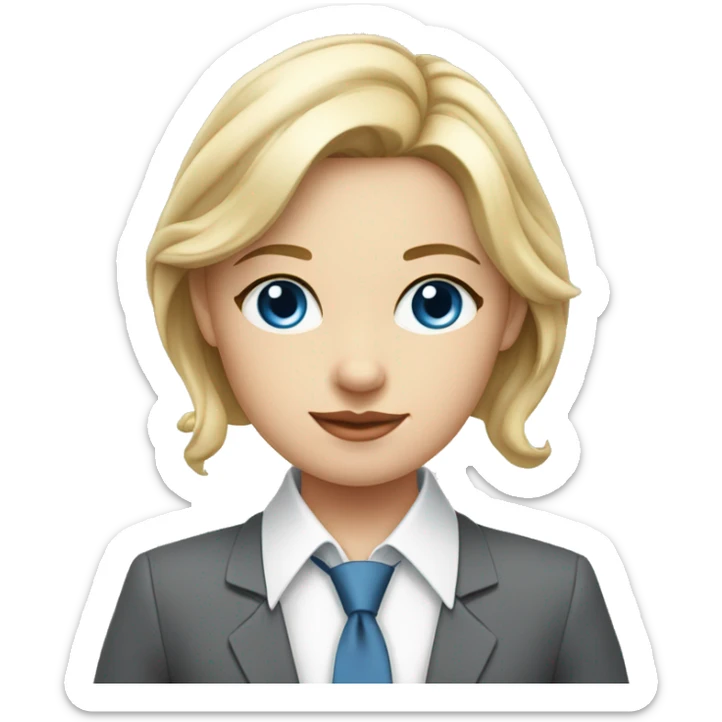 young blonde girl dressed in suit and tie with gray dress blue eyes and white shirt with hands behind her back feeling elegance sticker