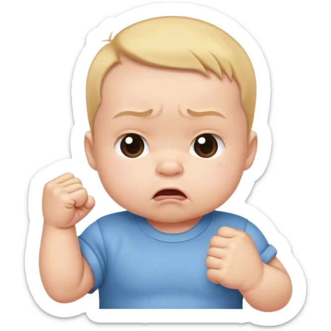 baby with a frowning face with the mouth closed with a fist sticker