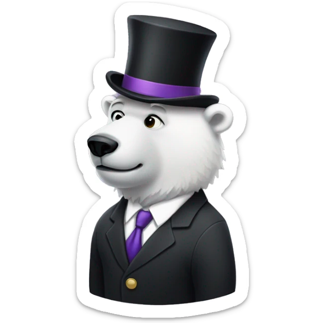 knarfy the polar bear in a black suit with a purple shirt under it. sticker