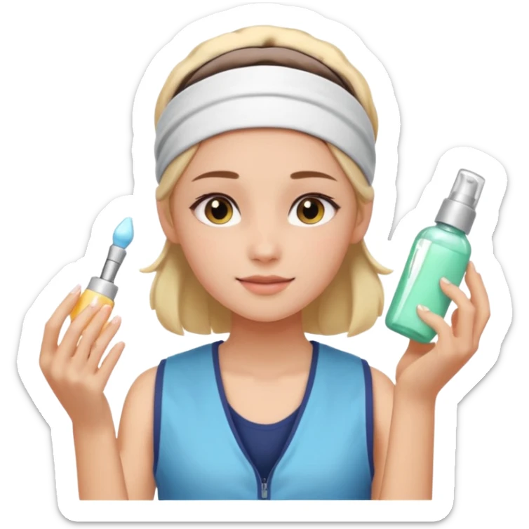 Clean girl aesthetic emoticons, apply skincare products, headband, glowing skin, vest, soft lighting
 sticker