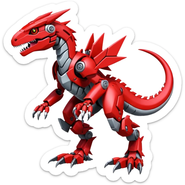 Cool Edgy Futuristic Red Digimon-Fakemon-Guilmon-Velociraptor-Dragon-Mecha full body sticker