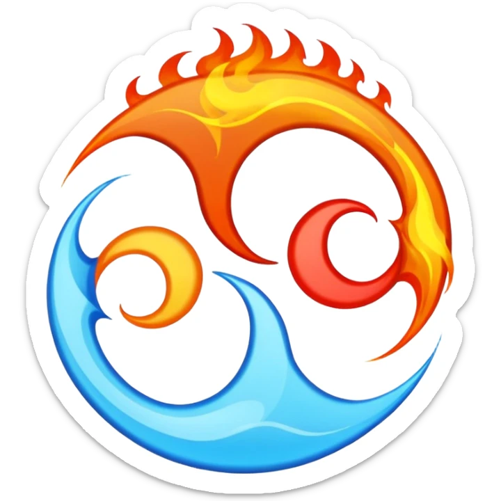 The fire and water emojis are in the form of the yin-yan symbol in front of a completely black background. sticker