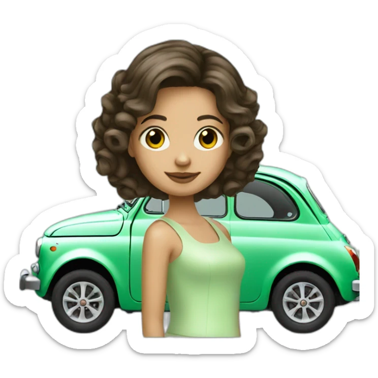 Girl-hair-brunette-over-car-fiat-500-green-mint sticker