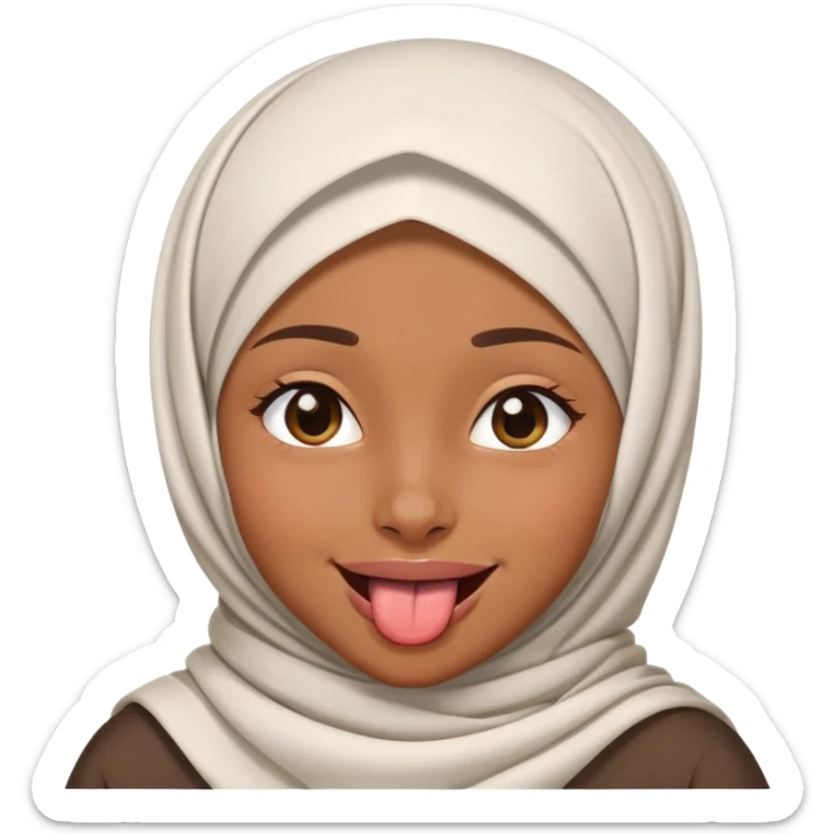 nữ, 15 tuổi, đội khăn hijab, tongue out, cười to, nhắm 1 mắt sticker