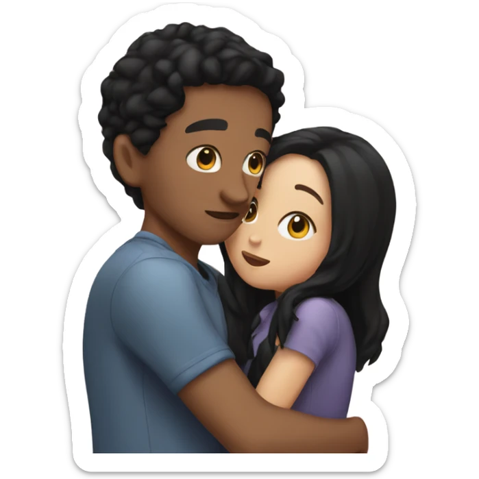 Brunette boy kissing a girl with black hair sticker