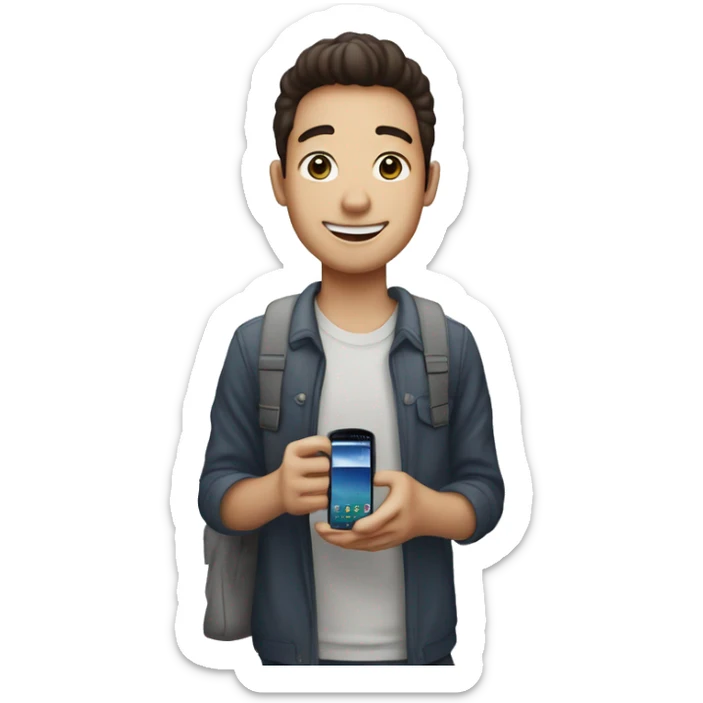 Un chico joven sacandose una foto con un samsung que se vea el celular  sticker