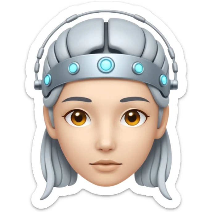 Minimal emoji of a futuristic neural headband with glowing nodes, clean lines, soft sci-fi glow, flat icon style sticker