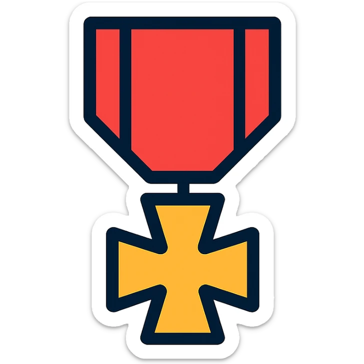 medal ribbon with red band and gold Balkenkreuz, 64x64 pixels, clear and simple, icon style sticker