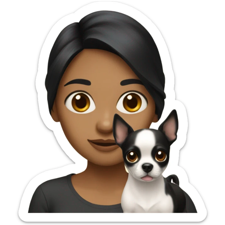 Girl with black hair with a Chihuahua dog￼ sticker