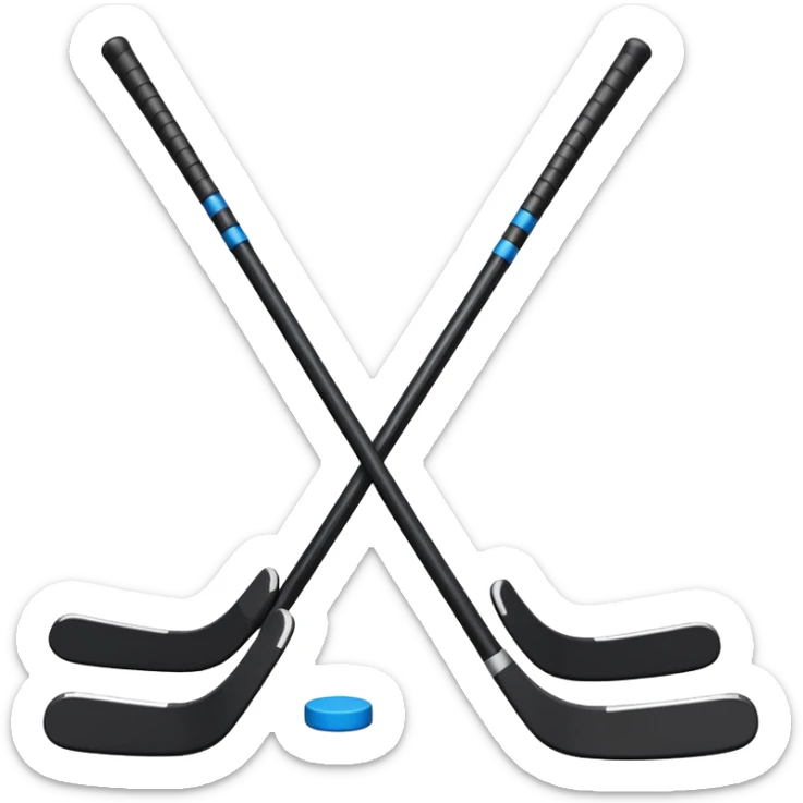 two hockey sticks crossing and a puck like the original apple hockey stick emoji sticker