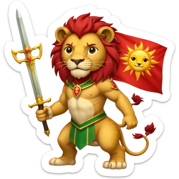 A lion with a sword and the sun on top of it and on the top green and bottom red flag sticker