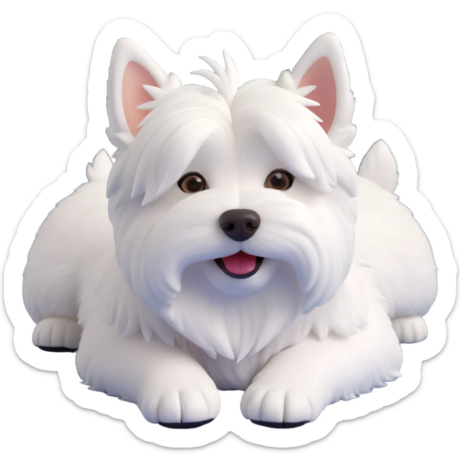 adorable Westie dog on its back, eyes closed, fluffy white fur, cozy and content sticker