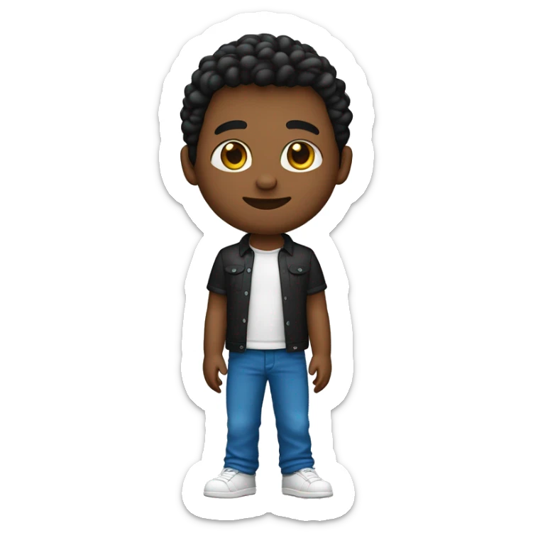 crie um emojii com um jovem negro de cabelo preto com a camisa azul, gola vermelha, e manga dos braços branca sticker