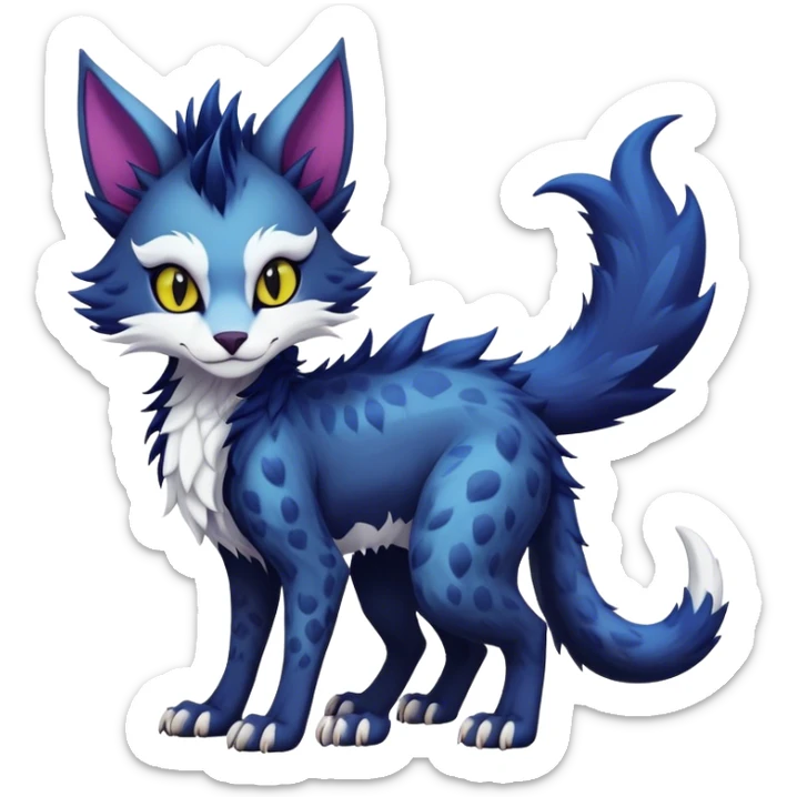 Kawaii dark edgy fantasy feline-vernid-sergal-fursona animal creature with a tufted tail full with tufted ears body with cool sharp markings  sticker