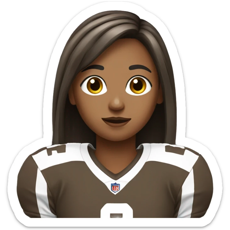 girl as a me, with Fringe brown-haired, long straight hair, hazel and slant eyes, and wearing football jersey sticker