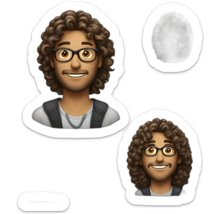 A beautiful man with a long curly hair, and with glasses, skinny man sticker