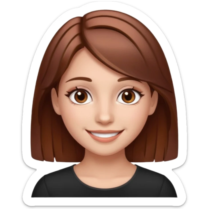girl with fair skin, brown hair with a few rose gold highlights, and brown eyes, smiling sticker