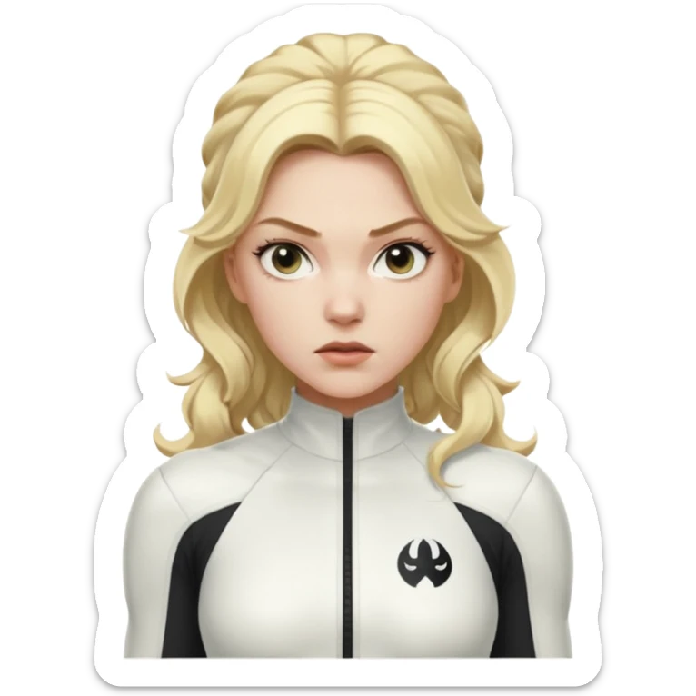 yelena belova in white widow suit with wavy blonde hair in high ponytail sticker