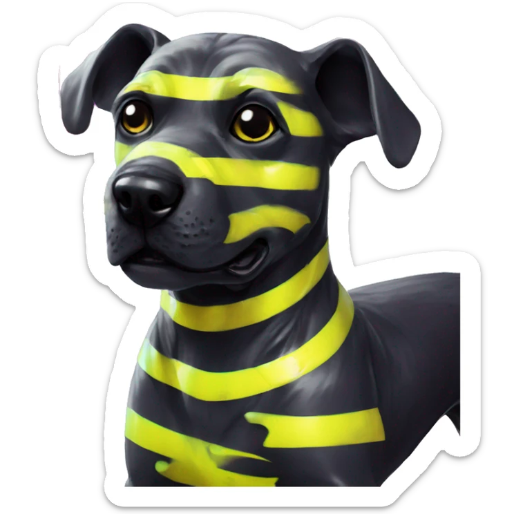 .Zombie_ Vaporwave black holographic oilslick zombie dog yellow caution tape graffiti yellow black stripes sticker