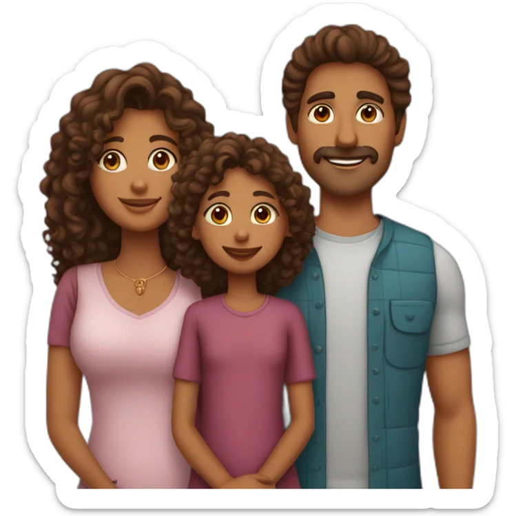 indian family mom and daughter curly hair and dad and son straight hair sticker