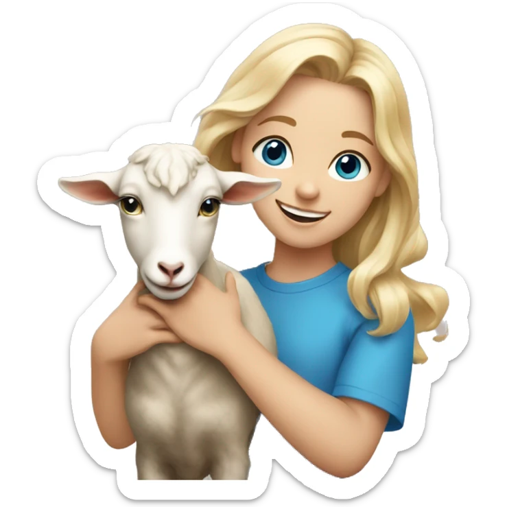 smiling girl with blonde hair blue eyes holding goat sticker