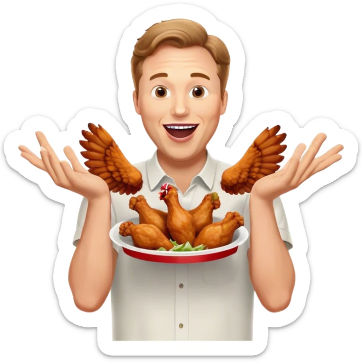 "Create an emoji of a white man holding KFC chicken wings with a happy and excited expression. Add the phrase 'ABSOLUTE CINEMA' in large, bold letters, making sure it covers the entire screen and stands out clearly. Use a vibrant and expressive style." sticker